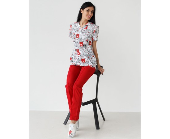 Изображение 10 Medical suit with print for women Topaz cats red s. 40, "WHITE ROBE" 138-339-643, Size: 40, Color: cats are red