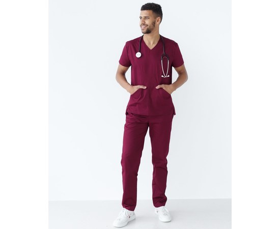 Изображение  Medical suit for men Milan Marsala s. 46, "WHITE ROBE" 134-326-708, Size: 46, Color: marsala