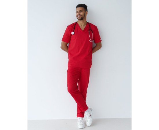 Изображение  Medical suit for men Marseille red s. 46, "WHITE ROBE" 353-339-708, Size: 46, Color: red