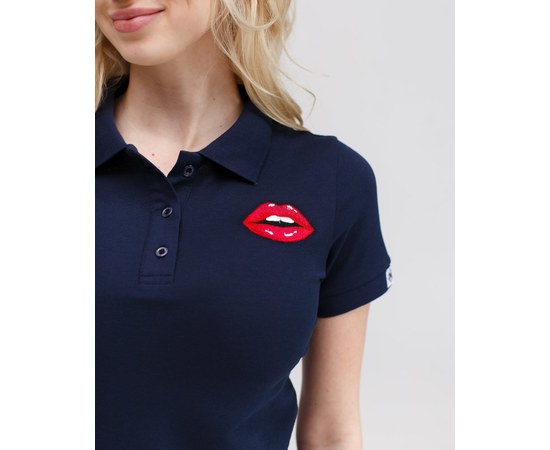 Изображение  Women's medical polo blue with embroidery Lips s. L, "WHITE ROBE" 147-322-635, Size: L, Color: blue