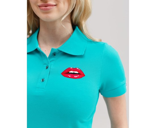 Изображение  Women's medical polo, mint, with embroidery Lips s. S, "WHITE ROBE" 147-332-635, Size: S, Color: mint