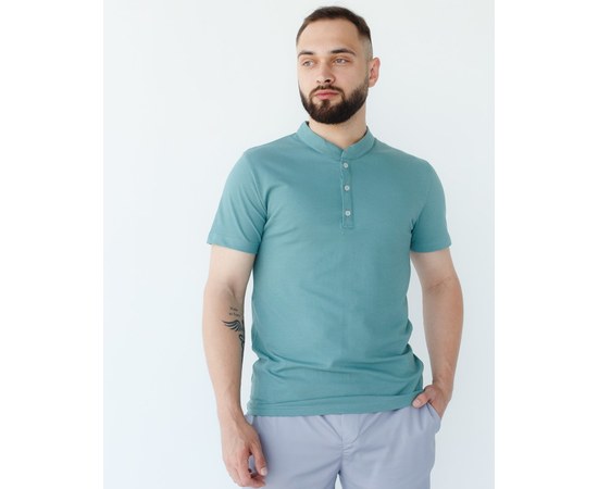 Изображение  Medical polo with stand-up collar for men, azure-gray. 2XL, "WHITE ROBE" 148-428-821, Size: 2XL, Color: azure gray