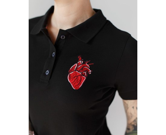 Изображение  Women's medical polo, black, with embroidered Heart of the river. XL, "WHITE ROBE" 147-321-555, Size: XL, Color: black