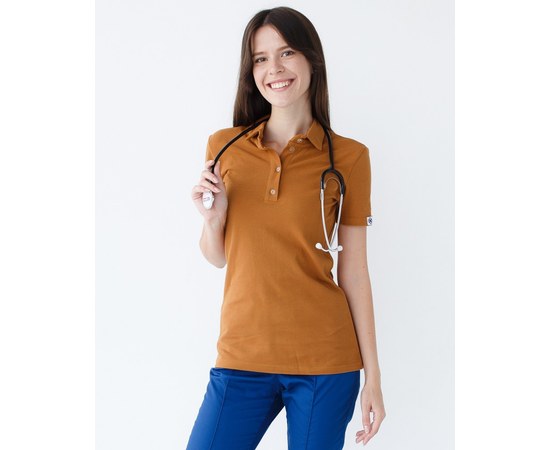 Изображение  Medical polo for women caramel s. M, "WHITE ROBE" 147-418-677, Size: M, Color: shortbread-chocolate