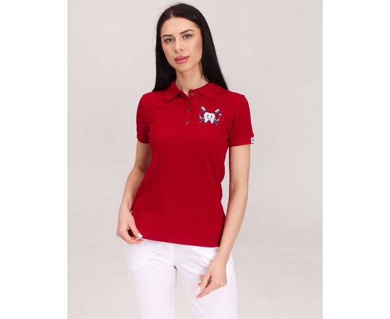 Изображение  Women's medical polo, burgundy with embroidery Zubik s. L, "WHITE ROBE" 147-349-636, Size: L, Color: burgundy