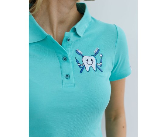 Изображение  Women's medical polo, light turquoise with embroidery Zubik s. S, "WHITE ROBE" 147-426-636, Size: S, Color: turquoise