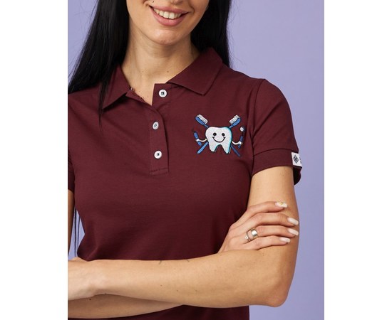 Изображение  Women's medical polo, cherry with embroidery Zubik s. M, "WHITE ROBE" 147-416-636, Size: M, Color: cherry