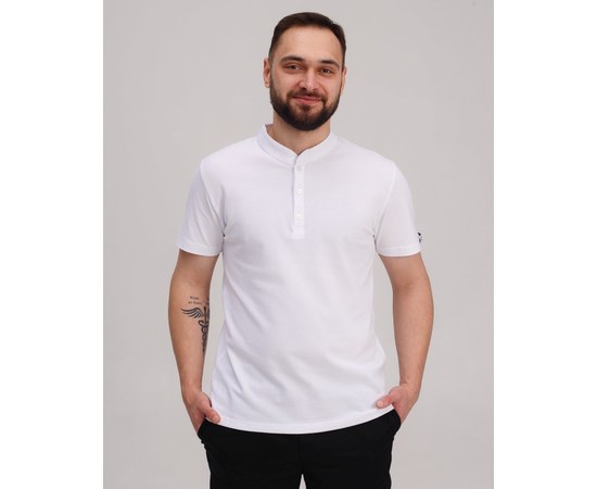 Изображение  Medical polo with stand-up collar, men's white. M, "WHITE ROBE" 148-324-821, Size: M, Color: white