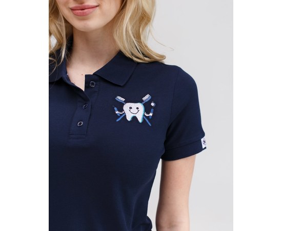 Изображение  Women's medical polo blue with embroidery Zubik s. M, "WHITE ROBE" 147-322-636, Size: M, Color: blue