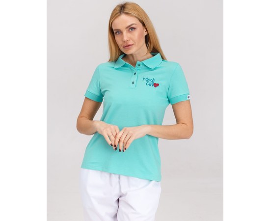 Изображение  Women's medical polo, light turquoise with embroidery Medicine s. M, "WHITE ROBE" 147-426-637, Size: M, Color: turquoise