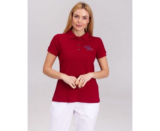Изображение  Women's medical polo, burgundy with embroidery Medicine s. L, "WHITE ROBE" 147-349-637, Size: L, Color: burgundy