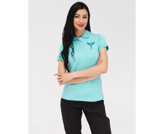 Изображение  Medical polo for women menthol with embroidery Caduceus s. L, "WHITE ROBE" 147-332-836, Size: L, Color: menthol