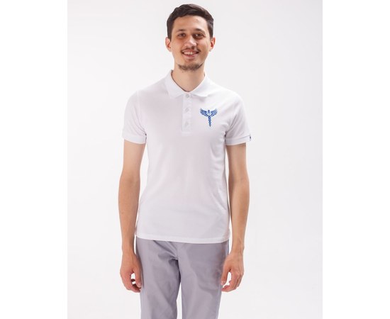 Изображение  Men's white medical polo with Caduceus embroidery. 2XL, "WHITE ROBE" 148-324-836, Size: 2XL, Color: white