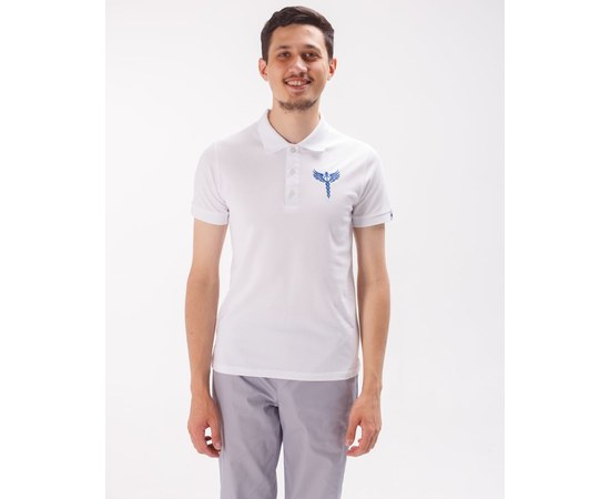 Изображение  Men's white medical polo with Caduceus embroidery. L, "WHITE ROBE" 148-324-836, Size: L, Color: white