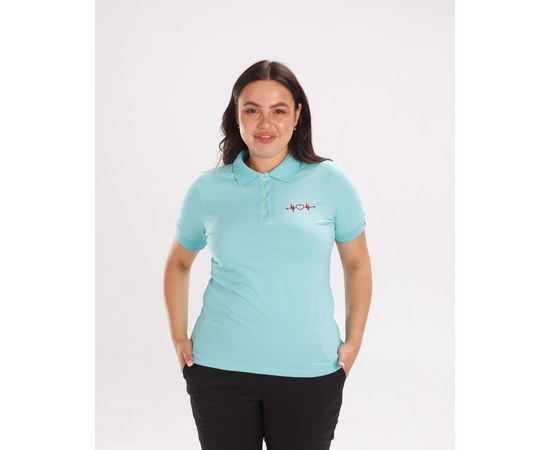 Изображение  Medical polo for women menthol with embroidery Cardiogram s. XL, "WHITE ROBE" 147-332-894, Size: XL, Color: mint