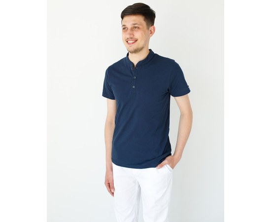 Изображение  Medical polo with stand-up collar for men, blue. M, "WHITE ROBE" 148-360-821, Size: M, Color: blue