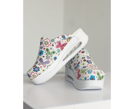 Изображение  Medical footwear clogs Butterflies with sole AIR MAX s. 38, "WHITE ROBE" 149-324-633, Size: 38, Color: butterflies