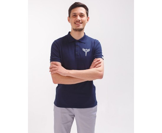 Изображение  Men's blue medical polo with Caduceus embroidery. L, "WHITE ROBE" 148-322-836, Size: L, Color: blue