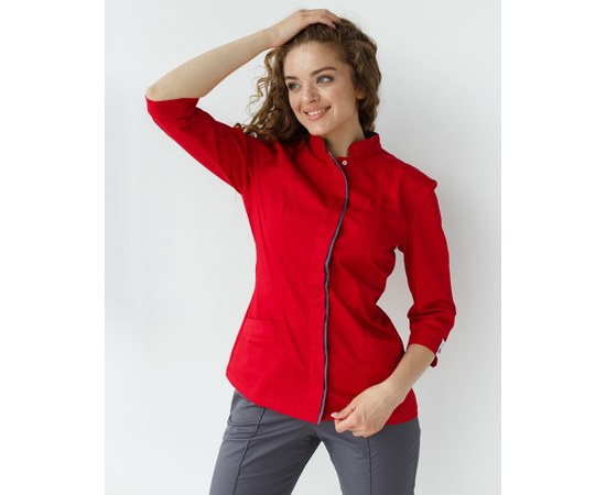 Изображение  Медицинская рубашка женская Сакура красный-серый р. 40, "БЕЛЫЙ ХАЛАТ" 184-352-679, Размер: 40, Цвет: красный-серый