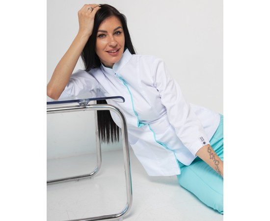 Зображення  Медична сорочка жіноча Сакура білий-м'ятний р. 42, "БІЛИЙ ХАЛАТ" 184-399-678, Розмір: 42, Колір: білий-м'ятний