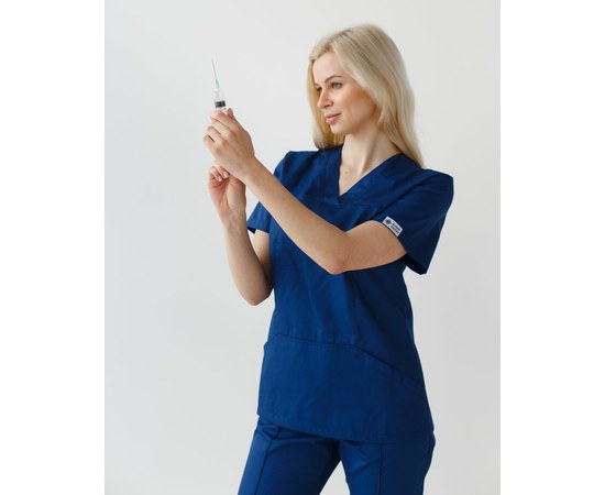 Изображение  Медицинская рубашка женская Топаз синяя р. 52, "БЕЛЫЙ ХАЛАТ" 164-322-705, Размер: 52, Цвет: синий