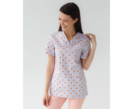 Изображение  Women's medical shirt Topaz chanterelle print peach s. 46, "WHITE ROBE" 164-338-729, Size: 46, Color: peach chanterelles