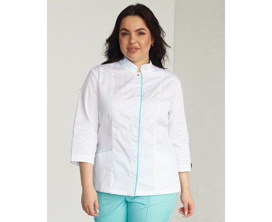 Изображение  Медицинская рубашка женская Сакура белый-мятный +SIZE р. 56, "БЕЛЫЙ ХАЛАТ" 428-464-679, Размер: 56, Цвет: белый-мятный