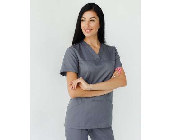Зображення  Медична сорочка жіноча Топаз темно-сіра р. 48, "БІЛИЙ ХАЛАТ" 164-408-705, Розмір: 48, Колір: темно-сірий
