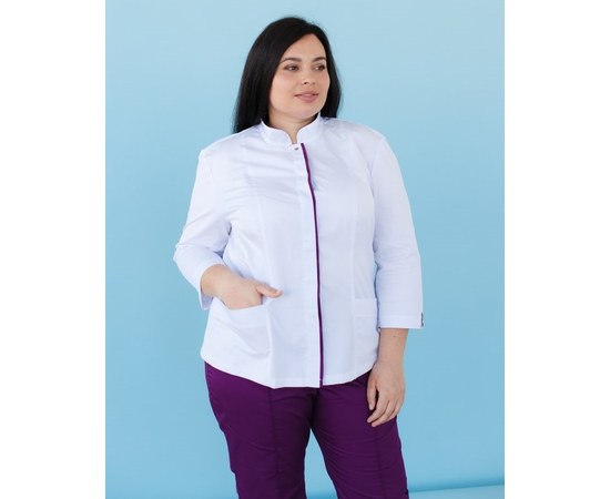 Изображение  Медицинская рубашка женская Сакура белый-фиолетовый +SIZE р. 58, "БЕЛЫЙ ХАЛАТ" 311-346-679, Размер: 58, Цвет: белый-фиолетовый