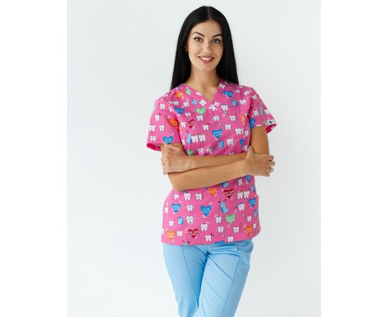 Изображение  Women's medical shirt Topaz print Teeth pink s. 52, "WHITE ROBE" 126-337-623, Size: 52, Color: teeth pink