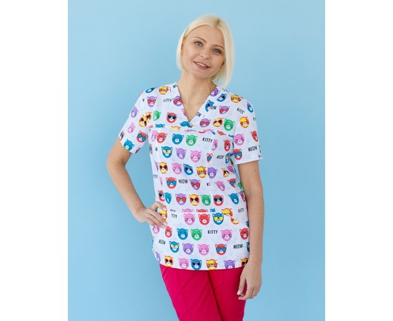 Изображение  Медицинская рубашка женская Топаз принт Cats colored р. 48, "БЕЛЫЙ ХАЛАТ" 126-324-569, Размер: 48, Цвет: cats colored