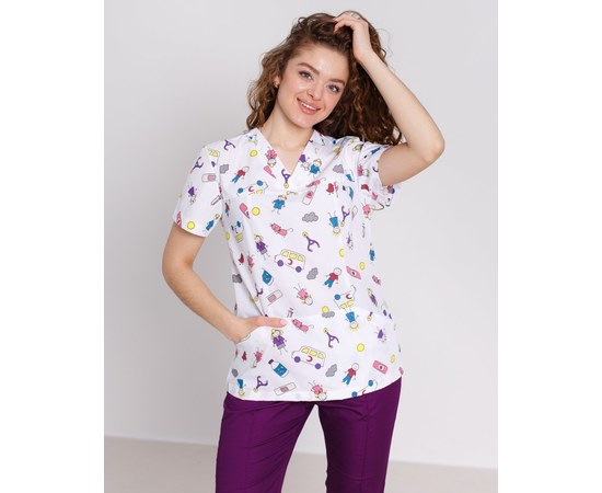 Изображение  Women's medical shirt Topaz print MediKids s. 46, "WHITE ROBE" 126-324-774, Size: 46, Color: medi kids