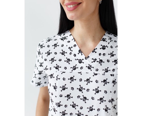 Изображение 3 Women's medical shirt Topaz skull print white s. 54, "WHITE ROBE" 164-324-666, Size: 54, Color: white skulls