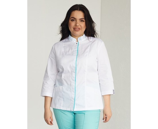 Изображение 5 Медицинская рубашка женская Сакура белый-мятный +SIZE р. 56, "БЕЛЫЙ ХАЛАТ" 428-464-679, Размер: 56, Цвет: белый-мятный
