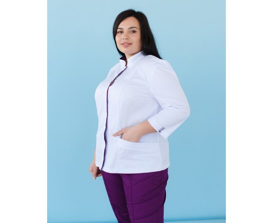 Изображение 8 Медицинская рубашка женская Сакура белый-фиолетовый +SIZE р. 58, "БЕЛЫЙ ХАЛАТ" 311-346-679, Размер: 58, Цвет: белый-фиолетовый