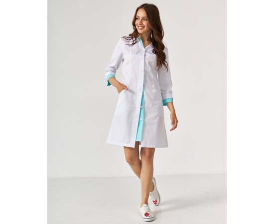 Изображение  Women's medical gown Olivia with buttons white-menthol s. 40, "WHITE ROBE" 159-464-677, Size: 40, Color: white