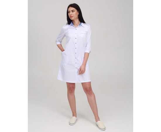 Изображение  Women's medical gown Manhattan white-blue s. 42, "WHITE ROBE" 157-372-679, Size: 42, Color: white-blue