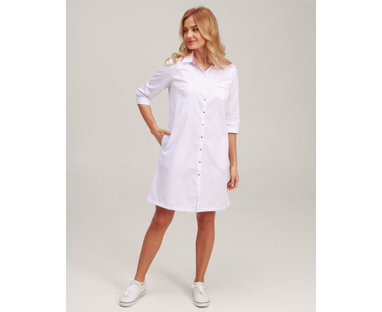 Изображение  Women's medical gown Manhattan white with ash pink s. 52, "WHITE ROBE" 157-481-679, Size: 52, Color: ash pink