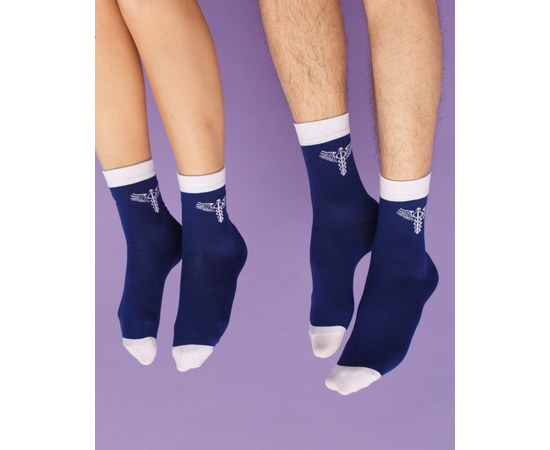 Зображення  Медичні шкарпетки із принтом Caduceus (сині) р. 41-44, "БІЛИЙ ХАЛАТ" 179-360-758, Розмір: 41-44, Колір: синій