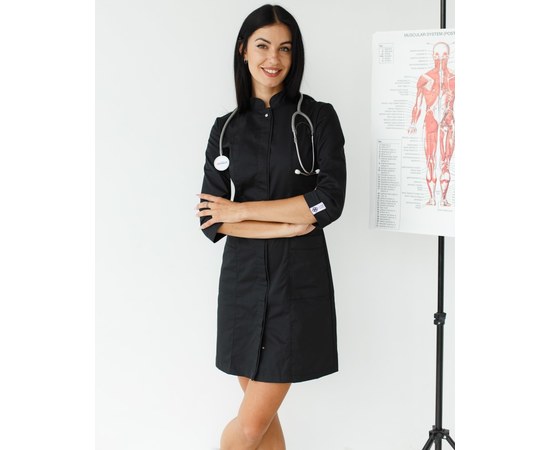 Зображення  Медичний жіночий халат Сакура чорний р. 46, "БІЛИЙ ХАЛАТ" 160-321-678, Розмір: 46, Колір: чорний