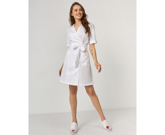 Изображение  Women's medical gown Tokyo with buttons white s. 46, "WHITE ROBE" 162-324-677, Size: 46, Color: white