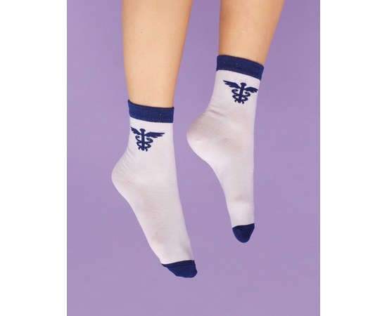 Изображение  Medical socks with Caduceus print (white) s. 36-40, "WHITE ROBE" 143-324-836, Size: 36-40, Color: white