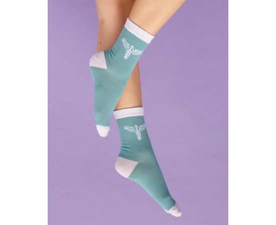 Изображение  Medical socks with Caduceus print (mint) s. 36-40, "WHITE ROBE" 143-332-836, Size: 36-40, Color: mint