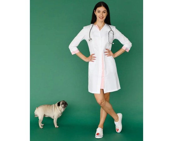 Изображение  Women's medical gown Olivia with buttons, white-pink s. 40, "WHITE ROBE" 159-363-677, Size: 40, Color: белый-розовый