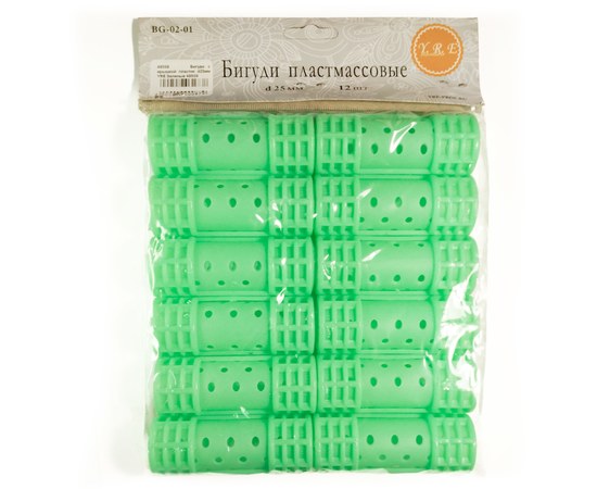 Изображение  Curlers with plastic cover diameter 25mm YRE Green 12 pcs.