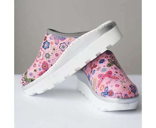 Изображение  Medical shoes clogs Butterflies pink s. 36, "WHITE ROBE" 149-337-632, Size: 36, Color: pink butterflies