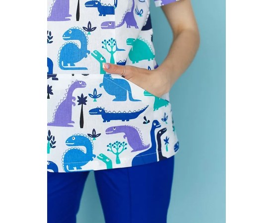 Изображение 6 Medical suit with print for women Topaz dinosaur electric s. 40, "WHITE ROBE" 138-334-640, Size: 40, Color: dinosaur electrician
