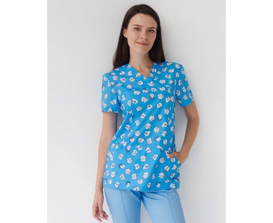 Изображение  Women's medical shirt Topaz print Dentist blue s. 42, "WHITE ROBE" 126-376-776, Size: 42, Color: dentist blue