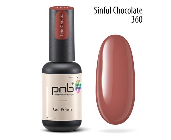 Изображение  Gel nail polish PNB 360 Sinful Chocolate, dark brown, 8 ml