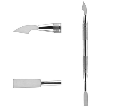 Изображение  Double-sided manicure spatula Olton (scraper-hatchet) in a leather case